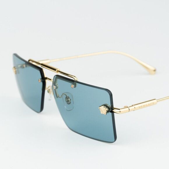 NEW Versace VE2245 100280 Gold Blue Rectangle Rimless Metal Unisex Sunglasses - Picture 5 of 13